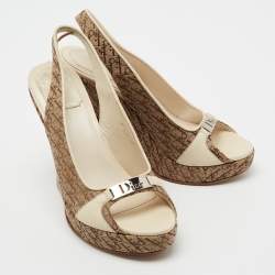 Dior Cream/Brown Monogram Canvas And Leather Wedge Sandals Size 37.5