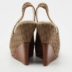 Dior Cream/Brown Monogram Canvas And Leather Wedge Sandals Size 37.5