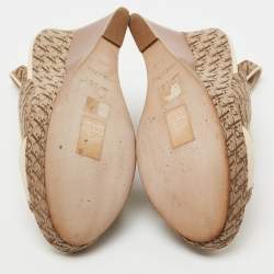 Dior Cream/Brown Monogram Canvas And Leather Wedge Sandals Size 37.5