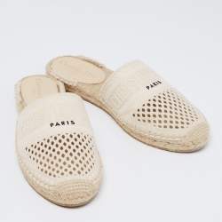 Pre Owned Dior Cream Embroidered Canvas Granville Espadrille Mules Size 38.5