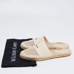 Pre Owned Dior Cream Embroidered Canvas Granville Espadrille Mules Size 38.5