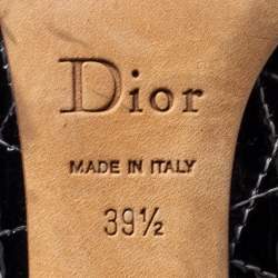 Dior Black Cannage Patent Leather Bow Peep-Toe Pumps Size 39.5