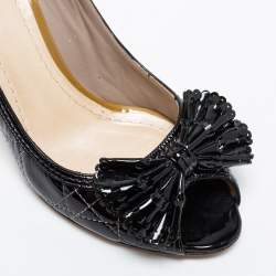 Dior Black Cannage Patent Leather Bow Peep-Toe Pumps Size 39.5
