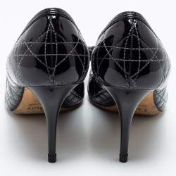 Dior Black Cannage Patent Leather Bow Peep-Toe Pumps Size 39.5