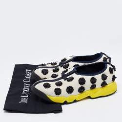 Pre Owned Dior White/Blue Mesh Fusion Embellished Slip On Sneakers Size 38