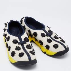 Pre Owned Dior White/Blue Mesh Fusion Embellished Slip On Sneakers Size 38