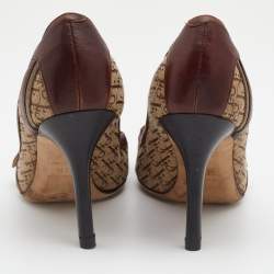 مملوكة مسبقًا Dior Beige/Brown Diorissimo Canvas And Leather Buckle Detail Peep Toe Pumps Size 37.5