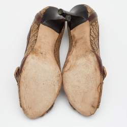 مملوكة مسبقًا Dior Beige/Brown Diorissimo Canvas And Leather Buckle Detail Peep Toe Pumps Size 37.5