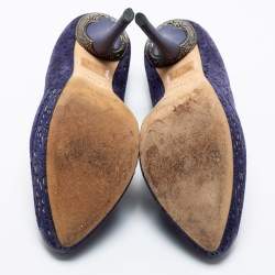 مملوكة مسبقًا حذاء كعب عالي ديور ديور بي واي زد سويدي قصة ليزر وجلد أزرق مقاس 38