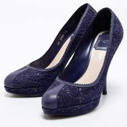 مملوكة مسبقًا حذاء كعب عالي ديور ديور بي واي زد سويدي قصة ليزر وجلد أزرق مقاس 38