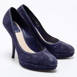 مملوكة مسبقًا حذاء كعب عالي ديور ديور بي واي زد سويدي قصة ليزر وجلد أزرق مقاس 38