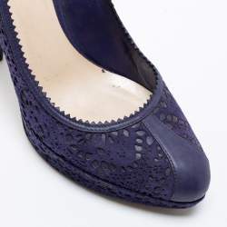 مملوكة مسبقًا حذاء كعب عالي ديور ديور بي واي زد سويدي قصة ليزر وجلد أزرق مقاس 38