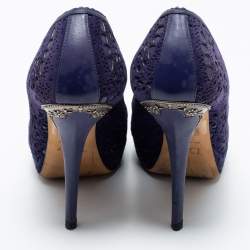 مملوكة مسبقًا حذاء كعب عالي ديور ديور بي واي زد سويدي قصة ليزر وجلد أزرق مقاس 38