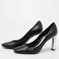 Pre Owned Dior Black Leather Blook Heel Pumps Size 39.5