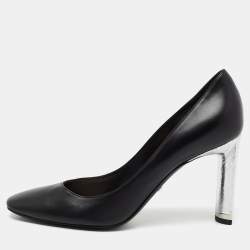 Pre Owned Dior Black Leather Blook Heel Pumps Size 39.5