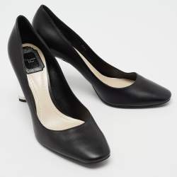 Pre Owned Dior Black Leather Blook Heel Pumps Size 39.5