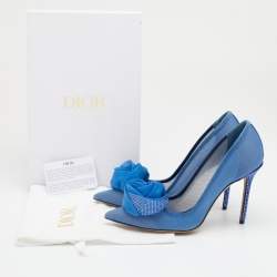Pre Owned Dior Blue Mesh Garden Flower Detail Pointed Toe Pumps Size 38