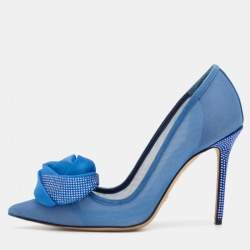 Pre Owned Dior Blue Mesh Garden Flower Detail Pointed Toe Pumps Size 38