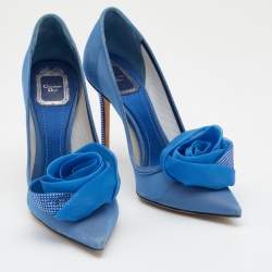 Pre Owned Dior Blue Mesh Garden Flower Detail Pointed Toe Pumps Size 38