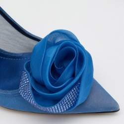 Pre Owned Dior Blue Mesh Garden Flower Detail Pointed Toe Pumps Size 38