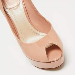 Dior Beige Patent Peep Toe Cannage Heel Pumps Size 37.5