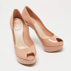 Dior Beige Patent Peep Toe Cannage Heel Pumps Size 37.5