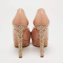 Dior Beige Patent Peep Toe Cannage Heel Pumps Size 37.5