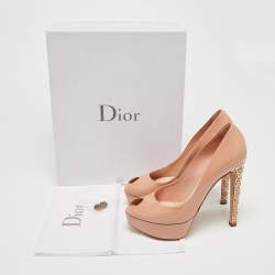Dior Beige Patent Peep Toe Cannage Heel Pumps Size 37.5
