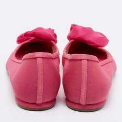 Pre Owned Dior Pink Mesh And Fabric Floral Applique Pointed Toe Ballet Flats Size 35