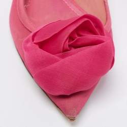 Pre Owned Dior Pink Mesh And Fabric Floral Applique Pointed Toe Ballet Flats Size 35