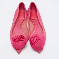 Pre Owned Dior Pink Mesh And Fabric Floral Applique Pointed Toe Ballet Flats Size 35