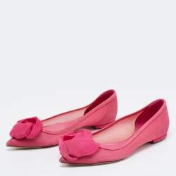 Pre Owned Dior Pink Mesh And Fabric Floral Applique Pointed Toe Ballet Flats Size 35