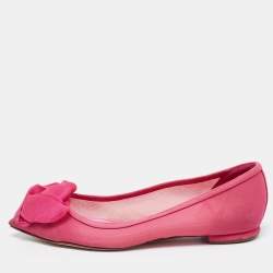 Pre Owned Dior Pink Mesh And Fabric Floral Applique Pointed Toe Ballet Flats Size 35