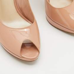 Pre Owned Dior Beige Patent Leather Miss Dior Peep Toe Platform Pumps Size 38