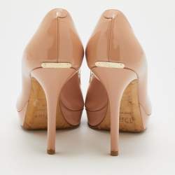 Pre Owned Dior Beige Patent Leather Miss Dior Peep Toe Platform Pumps Size 38