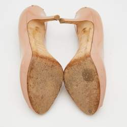 Pre Owned Dior Beige Patent Leather Miss Dior Peep Toe Platform Pumps Size 38