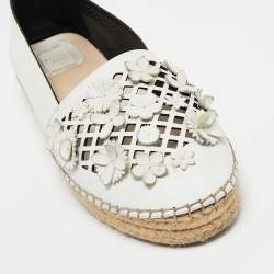 Dior White Laser Cut Leather Flower Applique Flore Flat Espadrilles Size 40