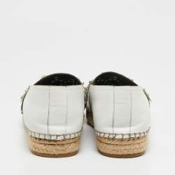 Dior White Laser Cut Leather Flower Applique Flore Flat Espadrilles Size 40