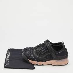 Pre Owned Dior Black Mesh And Stretch Fabric Embellished Fusion Low Top Sneakers Size 40