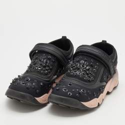 Pre Owned Dior Black Mesh And Stretch Fabric Embellished Fusion Low Top Sneakers Size 40