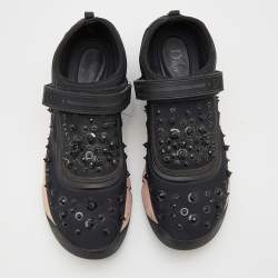 Pre Owned Dior Black Mesh And Stretch Fabric Embellished Fusion Low Top Sneakers Size 40