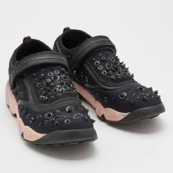 Pre Owned Dior Black Mesh And Stretch Fabric Embellished Fusion Low Top Sneakers Size 40