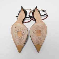 Pre Owned Dior Multicolor Lizard Embossed Leather Crystal Embellished T-Bar Pointed Toe Pumps Size 38