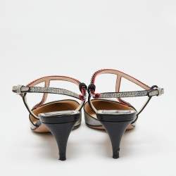 Pre Owned Dior Multicolor Lizard Embossed Leather Crystal Embellished T-Bar Pointed Toe Pumps Size 38