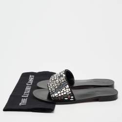 Pre Owned Dior Black Suede Embellished Flat Sandals Size 39