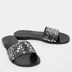 Pre Owned Dior Black Suede Embellished Flat Sandals Size 39