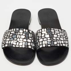 Pre Owned Dior Black Suede Embellished Flat Sandals Size 39