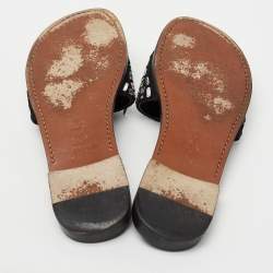 Pre Owned Dior Black Suede Embellished Flat Sandals Size 39