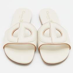 مملوكة مسبقًا Dior White Leather D Club Flat Sandals Size 38