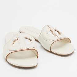 مملوكة مسبقًا Dior White Leather D Club Flat Sandals Size 38